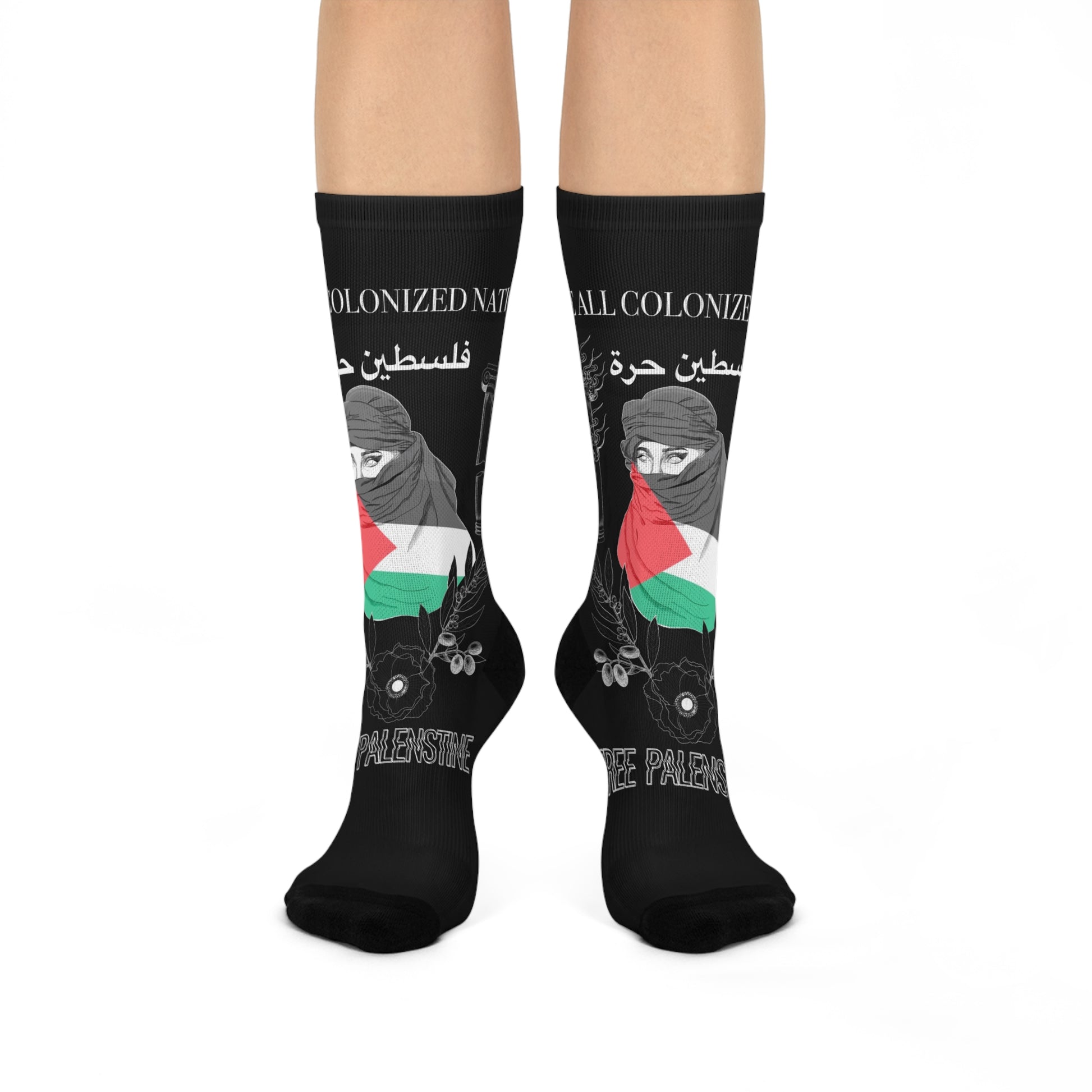 Palestine Pride Crew Socks | Unique Cushioned Socks for Activists | Cultural Apparel | Comfortable Gifts for Her
